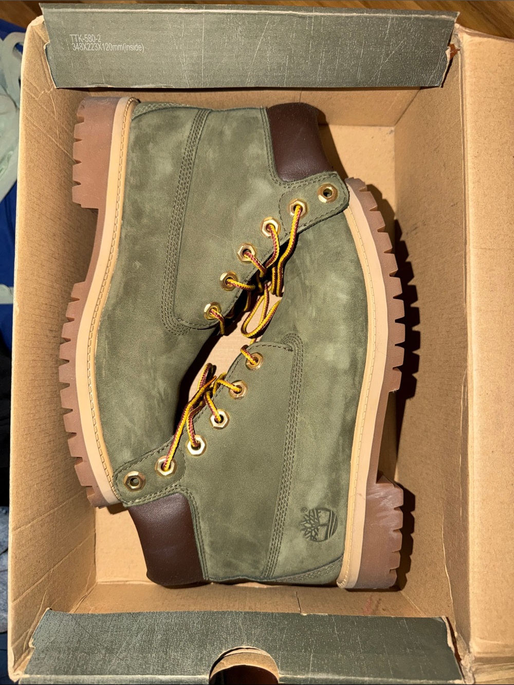 Timberland Olive Green and Brown Rugged Lace-Up Boots